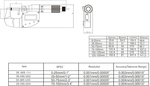 iGAGING 0-1"/0-25mm Twin Force Friction and Ratchet Movement Digital Micrometer, IP65 Rate, 35-065-U01