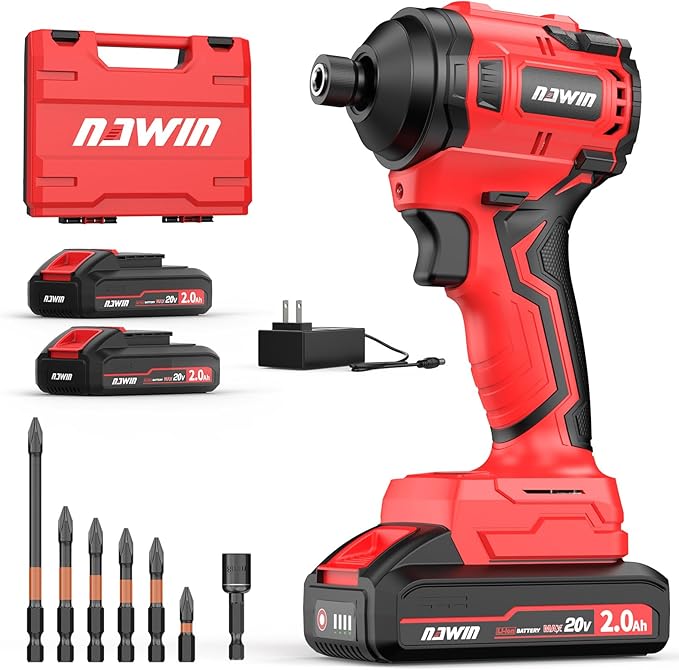 NAWIN Cordless Impact Driver Kit 20V Max Torque 240Nm（177ft-lbs）High Rotation Electric Impact Driver Brushless Motor Continuously Variable Rechargeable 1/4" impact driver 2.0Ah Batteries