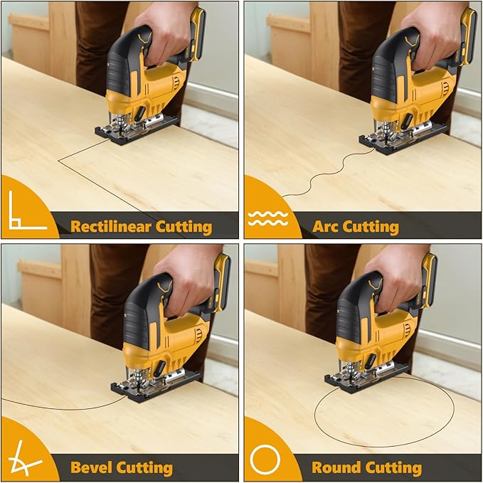 Cordless Jig Saw for Dewalt 20v Max Battery, 3 Orbital Settings, 0°- 45° Bevel Cuts, Brushless Orbital Jigsaw with LED Light for Straight Circle Curve Cutting (No Battery)