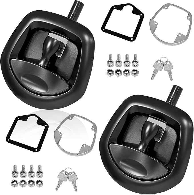 2Pcs Compression Whale Tail Locks Truck Tool Box Latch Toolbox Fishtail Lock Lever Replacement T Shaped Handle Paddle Lock with Key Suitable for Truck RVs Trailer Box Black