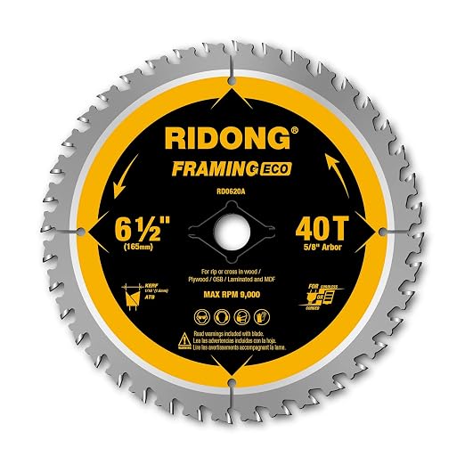 6-1/2 Inch 40 Tooth Circular Saw Blade with 5/8 Inch Arbor ATB Finishing for Wood Cutting(5-Packs)