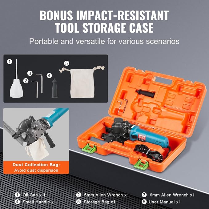 VEVOR Electric Rebar Cutter, 1100W Portable, Cuts up to 3/2 inch (4-40mm) Rebar, High Power Steel Concrete Cutter with Auxiliary Handle & Tool Case, RD-10