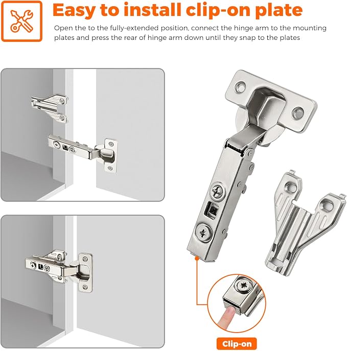 JOY DECOR Full Overlay 2 Packs (1 Pair) Concealed Kitchen Cabinet Hinges 105 Degree Soft Close Adjustable Cabinet Door Hinges for Face Frame Cabinet