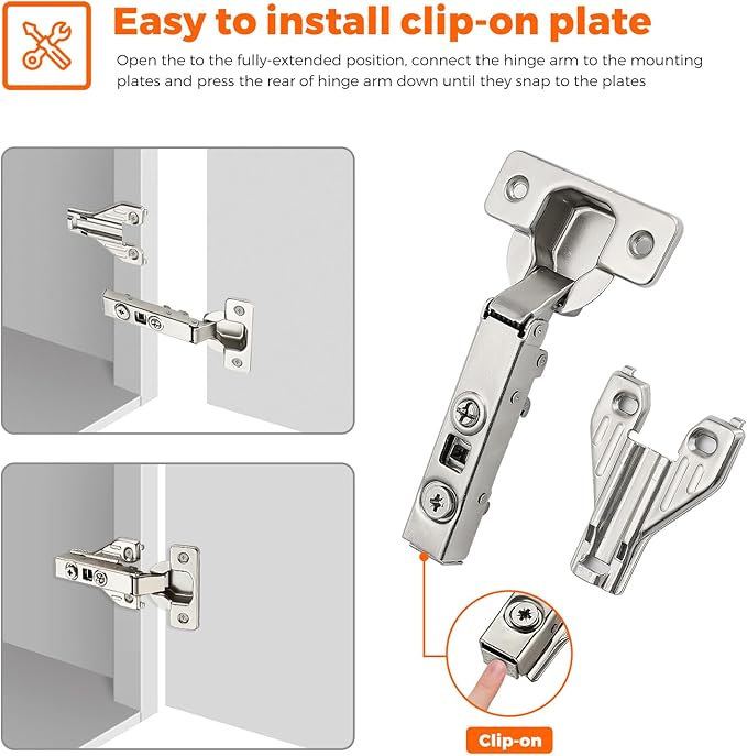 JOY DECOR Full Overlay 4 Packs (2 Pairs) Concealed Kitchen Cabinet Hinges 105 Degree Soft Close Adjustable Cabinet Door Hinges for Face Frame Cabinet