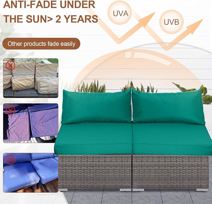 14 Piece Outdoor Patio Cushion Covers Replacement, Waterproof Outdoor Furniture Cushion Covers, Fit 7 Pcs 6 Seater Wicker Rattan Patio Conversation Sofa Set,Teal,25.6x25.6