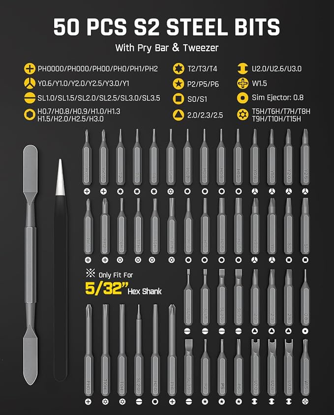Fanttik E2 Ultra Electric Screwdriver, 0.6N.m Mini Screwdriver Set, 50 Magnetic Bits, 5/32'' Precision Screwdriver for Laptop, PC, Phone, 3D Printer, RC Cars, Electronics Repair Tools for Dad (Grey)