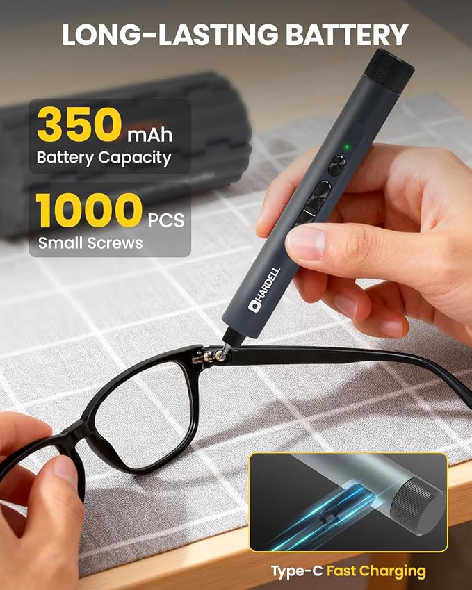 Electric Screwdriver, HARDELL Mini Electric Screwdriver 4V with 123 Power Screwdriver Accessories, Max 0.4N.m, 350mAh, 5/32'' Hex, Precision Repair Tool Kit for Electronics Phone Camera Laptop Watch