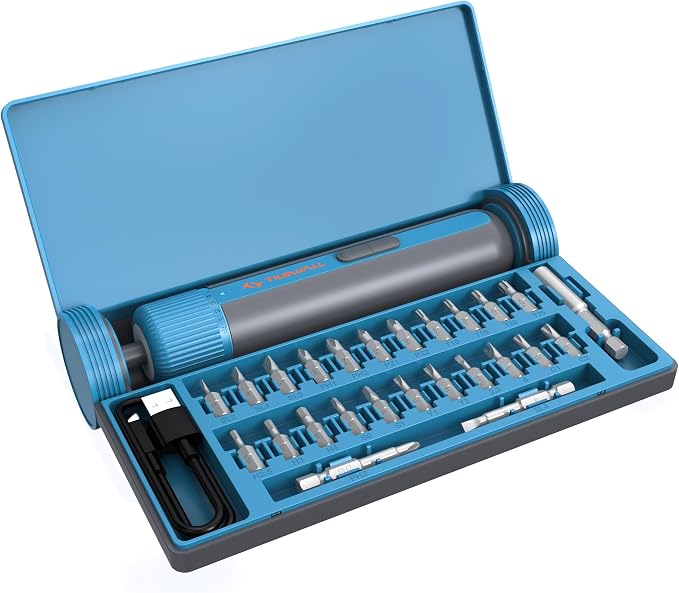 Tilswall 4V Electric Screwdriver Cordless, 10N.m High Torque /260 RPM, Cordless Screwdriver with 4-Level Control, 2200mAh USB-C Fast Charging, 25pc S2 Steel Bits for DIY and Home Repairs (Blue) -W122