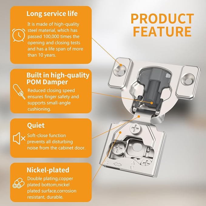 Chibery 4 Pack 1/2" 4D Concealed Hinges for Face Frame Door, Soft Close On/Off Switch, Self Closing, 105° Open Angle Concealed Stainless Steel Hinges for Framed Cabinet, Satin Nickel