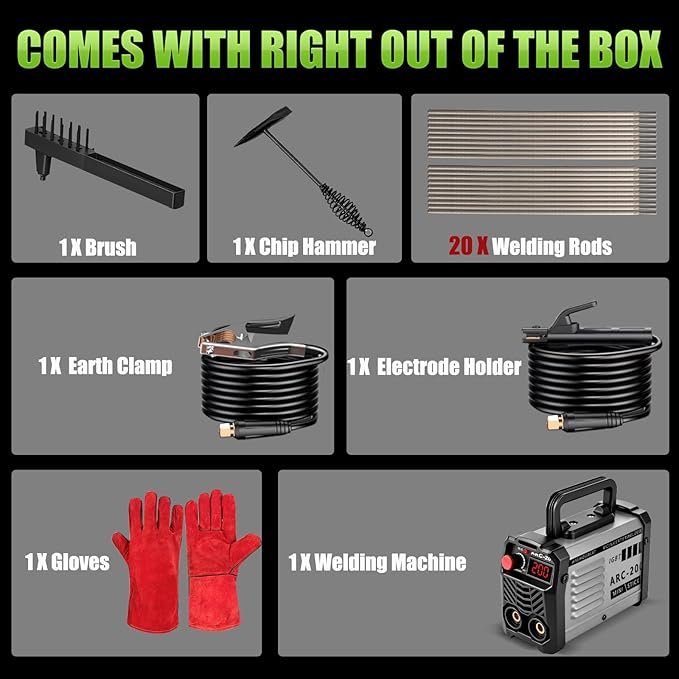 Hpoouo 200Amp 20PCS Rods Stick Welder, Super MINI Portable Welding Machine, IGBT Inverter Welder Machine 110V with Hot Start Arc Force Anti-Stick, for 1/16"-1/8" Rod ARC Welder, Chip Hammers (Gray)