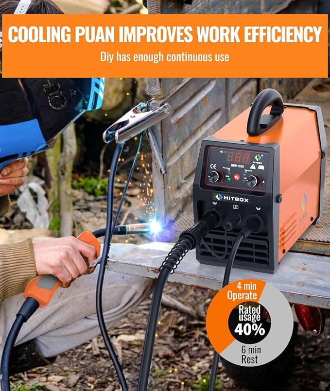 HITBOX 140A MIG Welder Gasless, 110V/220V Dual Voltage Flux Core Welder Flux MIG/Lift TIG/Stick 3 In 1 Synergy MIG Welding Machine With Torch Clamp and 0.8mm Flux Wire