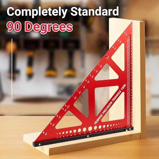 Precision Triangle Square 18 inch, Imperial Scale Framing Square for Precise 90 and 45-Degree Measurement, Multifunctional Aluminum Alloy Architect Ruler for Carpenter