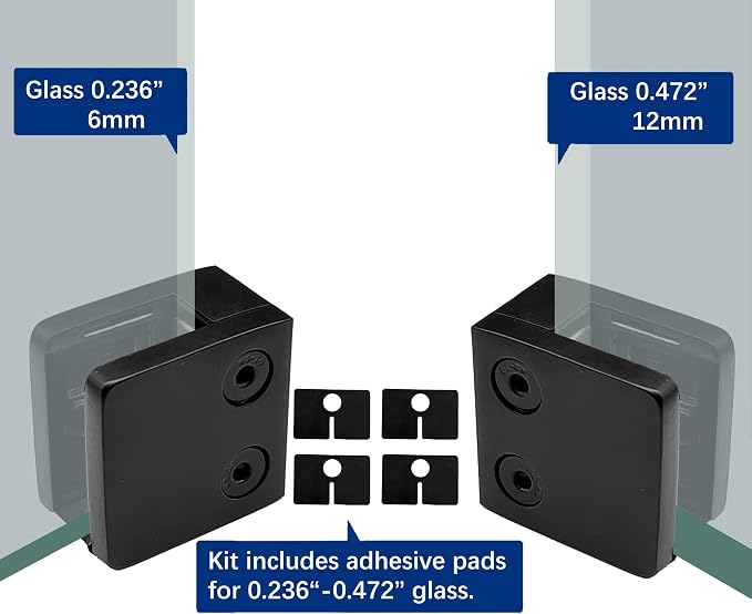 4-Pack Square Glass Clamps, 304 SS, 6-12mm, Black (LIUCHONGYANG99)