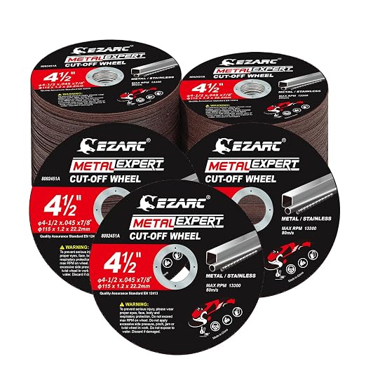 EZARC Cut Off Wheel 100 Pack, 4.5" x .045" x 7/8" Cutting Wheel, Metal & Stainless Steel Cutting Disc for Angle Grinder