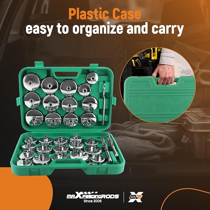 maXpeedingrods 35 PCS Auto Oil Filter Socket Wrench Set, 1/2" Drive | Oil Filter Cap Wrench Removal Tool Kit, for Volvo, for BMW, for Ford, for Toyota, for Honda