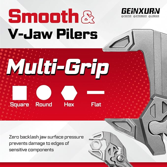 GEINXURN 12-Inch Pliers Wrench, 1PC Smooth V-Jaw Pliers with 24-Position Push-Lock, Fast Adjustable Slip Joint Pliers Set for Plumbing, Home Repair, and Pipe Fittings
