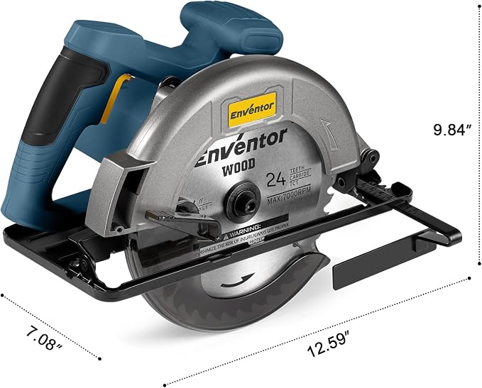 Enventor Circular Saw Corded, 11A Electric Circular Saws 7-1/4-Inch with 24T Blade Saw, Max Cutting Depth 2-7/16"(90°), 1-8/9"(0°-45°), Single Handed Bevel, 6,000RPM