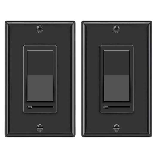 BESTTEN 2 Pack Dimmer Wall Light Switch, Single Pole or 3-Way LED Slide Dimmer Switch, Compatible with Dimmable LED, Incandescent, Halogen and CFL Bulbs, Wallplate Included, UL Listed, Gloss Black