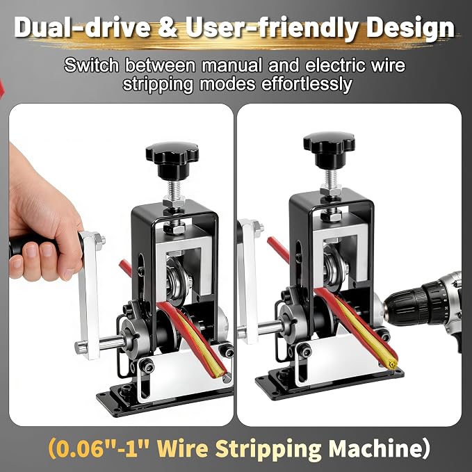 Manual Wire Stripper Machine Gauge Wire 0.06-1'', Scrapping Copper Wire Peeler Machine with Replacement Blades, Drill Powered/Hand Crank Wire Stripper Tool for Scrap Copper Recycling& DIY