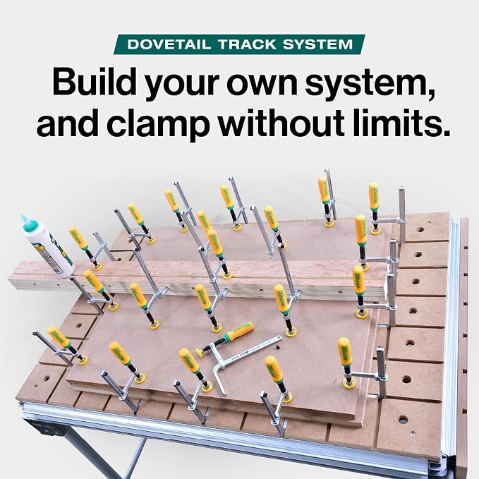 MICROJIG MatchFit Dovetail Clamps, Woodworking Track System Tools, DVC-538K2, 2-Pack, Yellow/Green | Fits 1/2 14 Degree Dovetail Bit, 595 Lb Clamping Force, Yellow and Green