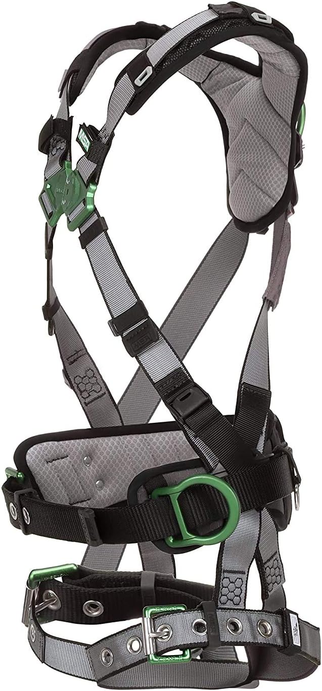 MSA V-FIT Standard Safety Harness - Polyester & Nano-Technology Treated Web Full Body Harness Back, Shoulder Padding, Gray