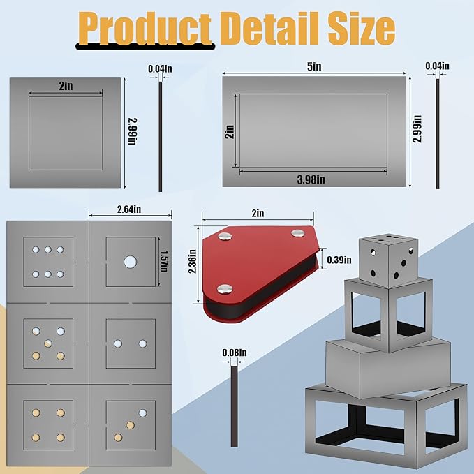 49Pieces Steel Welding Practice Kit with Welding Magnet, Larbeti 17 Gauge Welding Coupons Metal Weld Training Kit for Beginners Enhancement Weld Skill Practice Kit with 2 Dice, 2 Cube, 4 Cuboid