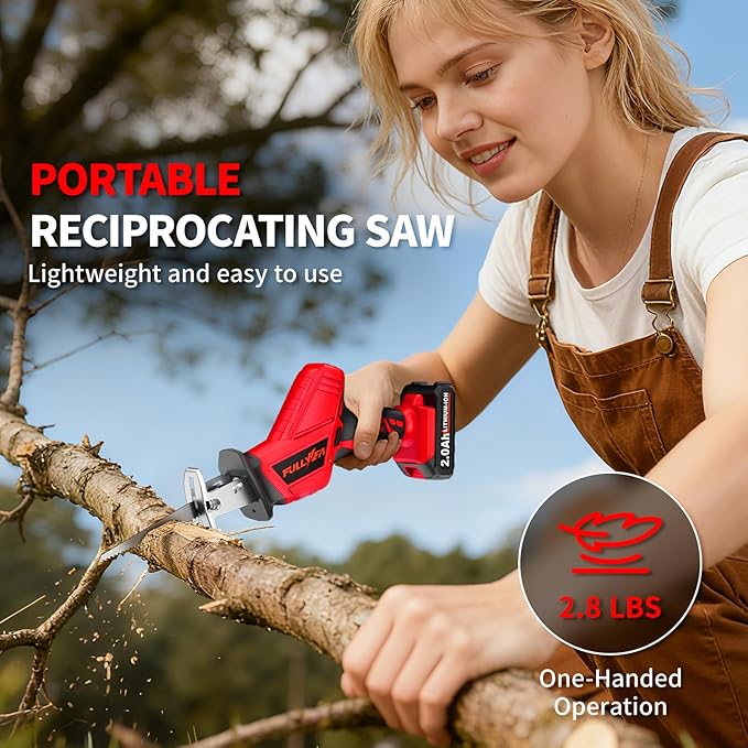 FULLYEA Reciprocating Saw Cordless, 0-3500SPM Variable Speed Reciprocating Saws with 4 Saw Blades, Tool-Free Blade Change, Electric Saws for Metal Wood Plastic Cutting