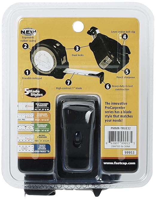 FastCap ProCarpenter True32 Metric Reverse Measuring Tape - Ideal for Professionals and Home Improvement - with Lever Action Belt Clip and Dual Locking System - 16' - 99953