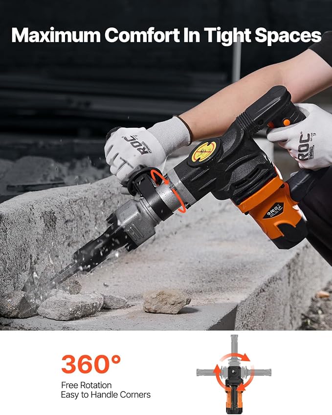 VEVOR Demolition Jack Hammer, MAX 1400W Electric Jackhammer Heavy Duty, 2900 BPM Concrete Breaker 2pcs Chisels Bits Chipping W/Case, Gloves