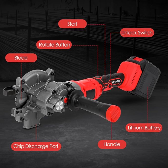 NEWTRY Cordless Rebar Cutter Cutting up to 3/2inch(4-40mm), Electric Rebar Cutter with 2 Batteries & Replacement Saw Blade, Electric Concrete Rebar Cutter Cutting Speed 4-5S (900W)