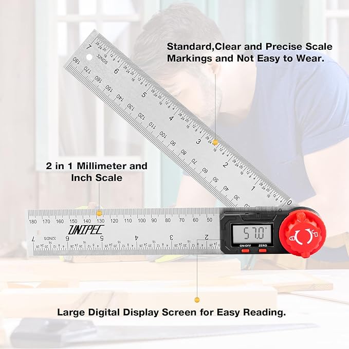 Digital Angle Finder Protractor, Angle Finder Ruler,Stainless steel 7inch 200mm 7inch/200mm, Angle Measuring Tool for Woodworking,Carpenter,Construction,DIY Measurement (Stainless Steel)