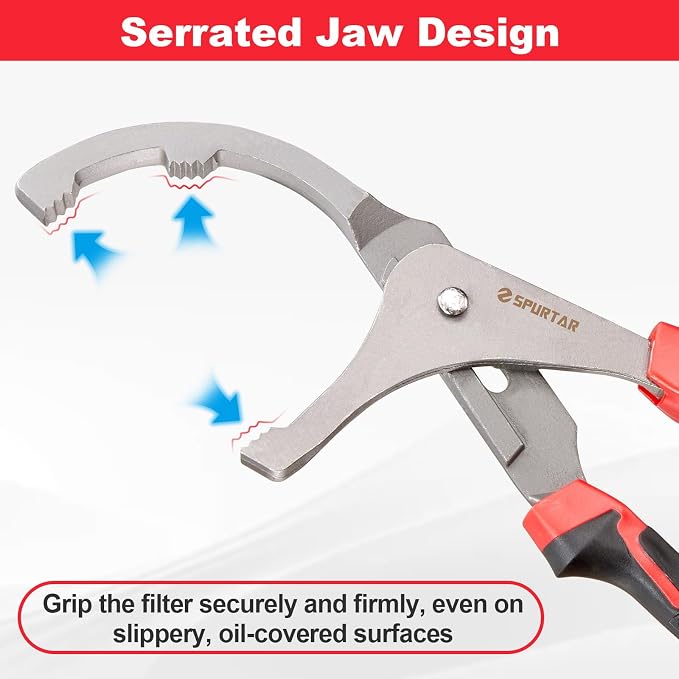 Spurtar Oil Filter Wrench Set, 9'' & 12'' Universal Oil Filter Removal Tool | Fits Filters 1-3/4" to 3-3/4" (44-95mm) Adjustable Oil Filter Plier for 4S Shop Auto Repair Mechanic Generator Small Engine