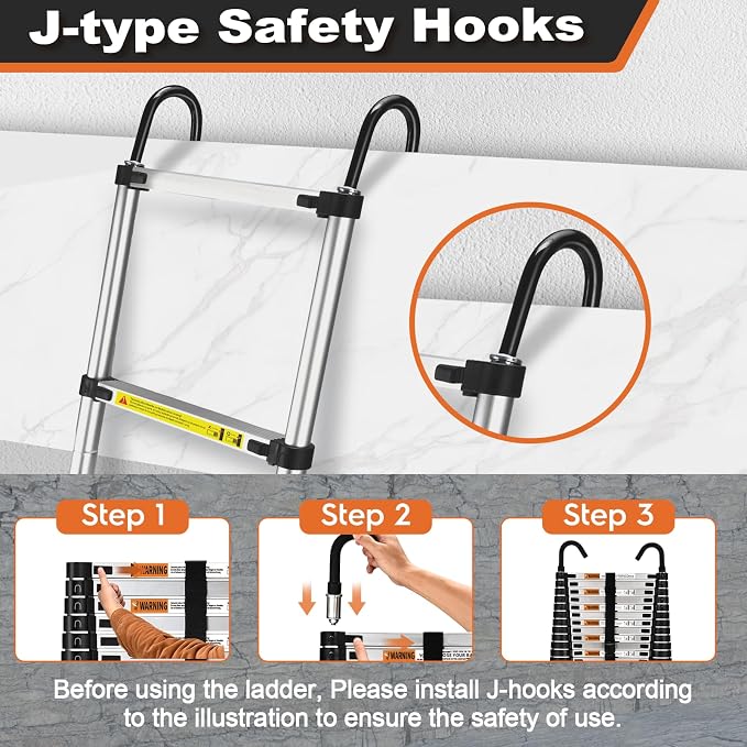 Soctone Telescoping Ladder, 20.3 FT Aluminum Lightweight Extension Ladder with Wheels and Stabilizer Bar, Heavy Duty 330lbs MaxCapacity, Multi-Purpose Collapsible Ladder for RV or Outdoor Work