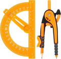 Zonon Student Protractor and Compass Set, Student Geometry Math Set Drawing Compass and 180 Degree 6 Inch Protractor with Swing Arm for Drawing Measuring School Office(Orange)