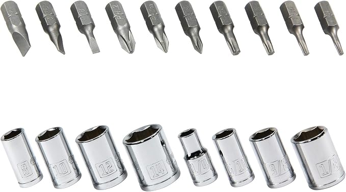 Powerbuilt 1/4" Dr. 20 Pc. Impact Bit Screwdriver and Nut Driver Set, Includes SAE, Metric Sockets, Phillips, Slotted, Star Bits, Adapter- 647768