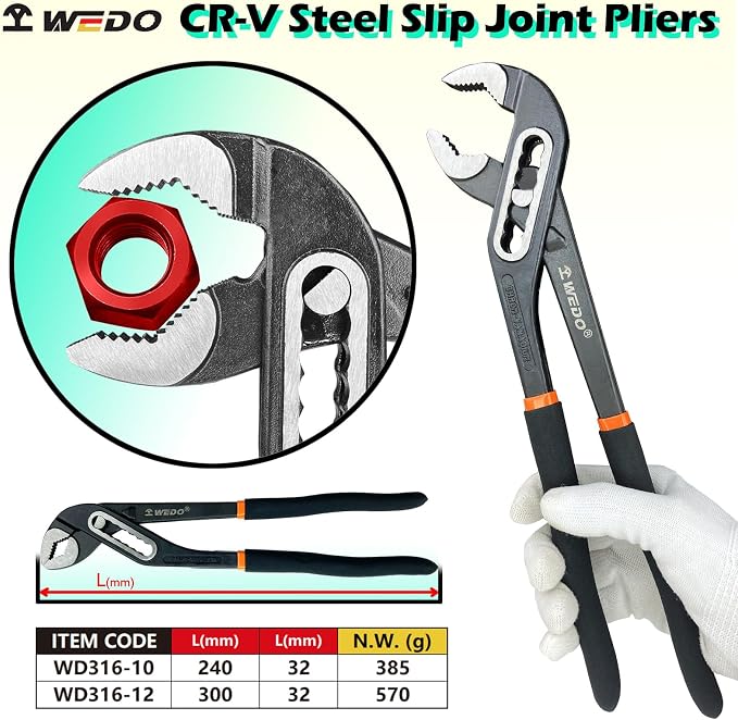 WEDO Groove Joint Pliers,CR-V Steel,10-Inch Tongue and Groove,Adjustable Water Pump Pliers,Die-forged, Heat Treatment,Perfect for Plumbing Repair and Basic Home Maintenance