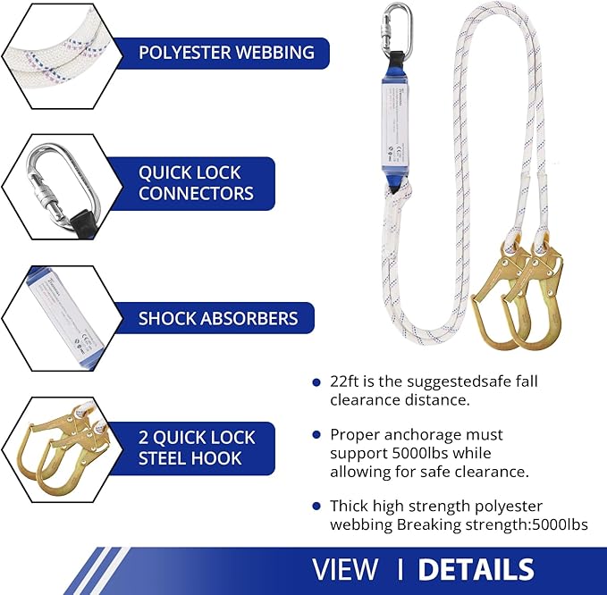 TRSMIMA Safety Harness Fall Protection - Harness Kit for Men Construction | Fall Arrest Roofing Harness Kit Men Full Body Harness with Lanyard for Work Upgrade 4 Quick Buckles Orange