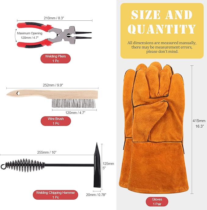 Hilitchi 4Pcs Welding Slag Removal Tool Set, 8inch Multi-Function Welding Pliers, Welding Chipping Hammer with Coil Spring Handle, Wire Brush Wire Scratch Brush for Cleaning Rust and Welding Gloves