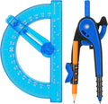 Zonon Student Protractor and Compass Set, Student Geometry Math Set Drawing Compass and 180 Degree 6 Inch Protractor with Swing Arm for Drawing Measuring School Office(Blue)