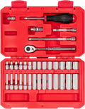 TEKTON 1/4 Inch Drive 6-Point Socket and Ratchet Set with Case, 34-Piece (4-15 mm) | SKT05202