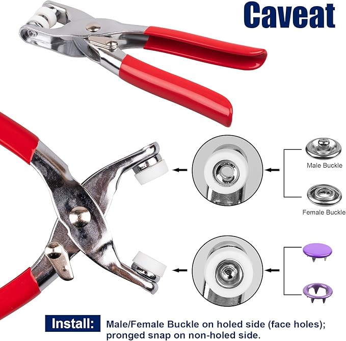 Siziviki 200 Set Snap Button Kit - 9.5mm 10 Colors Snaps for Fabric - Fastener Pliers & Snap Fastener Tool - 100 Hollow & 100 Solid - Suitable for DIY, Sewing, Crafting