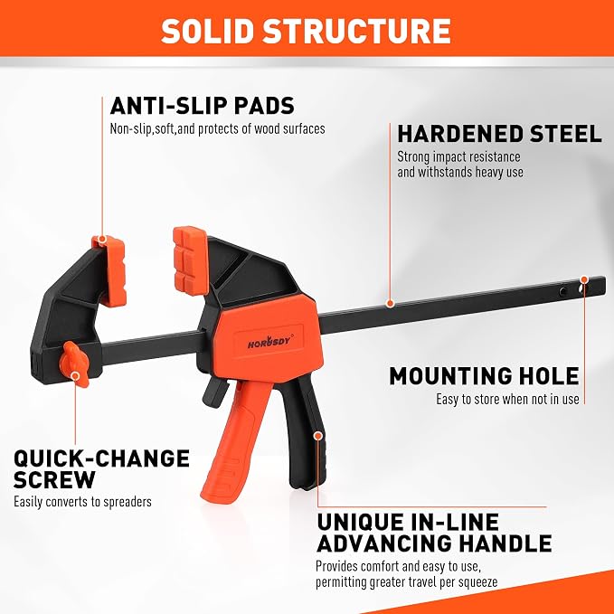 HORUSDY 8-Pack Bar Clamp Set, Spring Clamp for Woodworking - 4 Pieces 6" Bar Clamps, 4 Pieces 4" Spring Clamps, 75 LBS Load Limit
