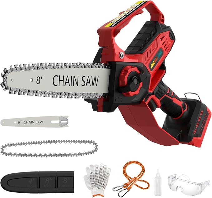 Mini Chainsaw for Milwaukee Battery, 8-Inch and 6-Inch 2-in-1 Cordless Electric Chainsaw with Brushless Motor and Auto-Oiler, 800W Hand Chainsaw for Tree Pruning Wood Cutting (No Battery)