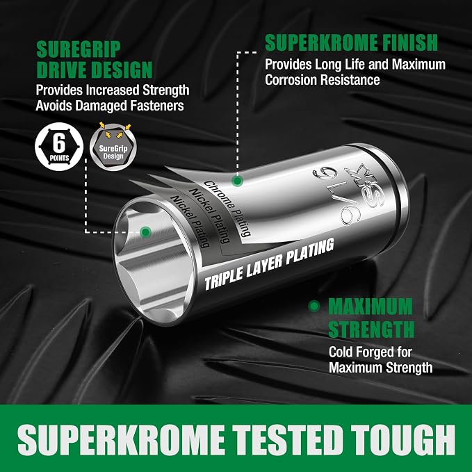 SK 163-Piece Mechanics Tool Set, 1/4", 3/8" & 1/2" Drive Socket, SAE&Metric | Professional Tool Set with 72-Tooth Pear Head Ratchet, Deep & Shallow Sockets, SuperKrome Finish, with Storage Suitcase