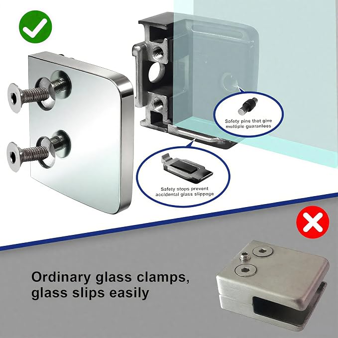 4-Pack Square Glass Clamps, 304 SS, Mirror Polished (LIUCHONGYANG99)
