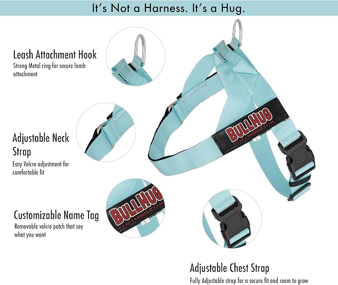 Adjustable Dog Harness– No Pull, No Choke – for English Bulldogs, French Bulldogs, Pugs & Broad-Chested Breeds – Easy, Safe Walks (Blue Burger, XS)