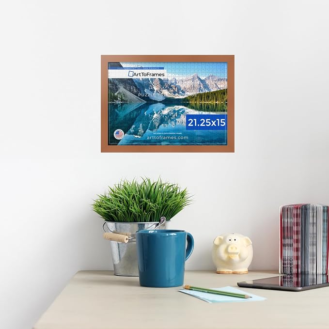 ArtToFrames Puzzle Frame for Buffalo Games 300, 500 Piece Jigsaw Puzzles, 21.25x15 Inch (54x38 cm), Burnt Umber Engineered Wood with Economy Acrylic, Ready to Hang Puzzle Display