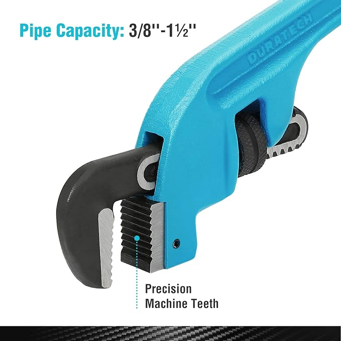 DURATECH 10-Inch Offset Pipe Wrench, Adjustable Plumbing Wrench | Heavy Duty End Pipe Wrench, Cast Iron Handle