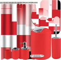 Lnond Red Bathroom Set, 22-Piece Red Geometry Bathroom Decor Set with with Shower Curtain and Rugs, Trash Can, Toilet Brush Holder Set & Soap Dispenser