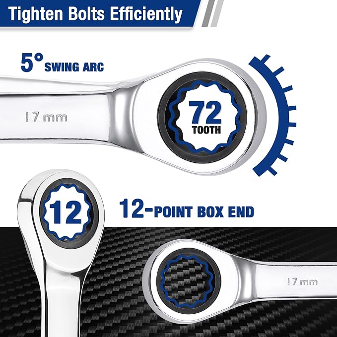 WORKPRO 22 PCS Ratchet Combination Wrench Set with Tool Box, Mirror Polish | with Organizer Box, Metric 6-18mm & SAE 1/4-3/4", 72-Teeth, For Home Project, Auto Repair, Plumbing, Construction, Machinery